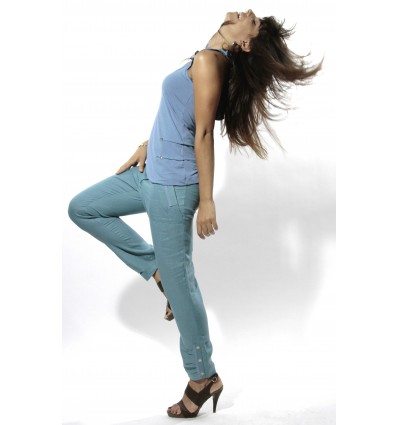 pantalon femme taille haute en lin naturel de la marque maloka