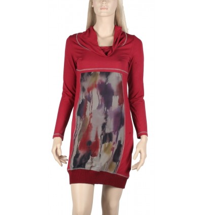 Robe Maloka manche longue couleur rouge "Cachou"