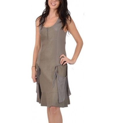 dress in linen and cotton Mlaoka galet color -Rosine-