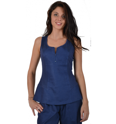 Blue tank top Maloka linen and cotton - Austin