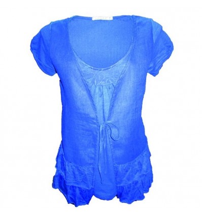 Tee-shirt femme lin et conton bleu Maloka - Aline