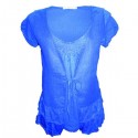 Tee-shirt femme lin et conton bleu Maloka - Aline